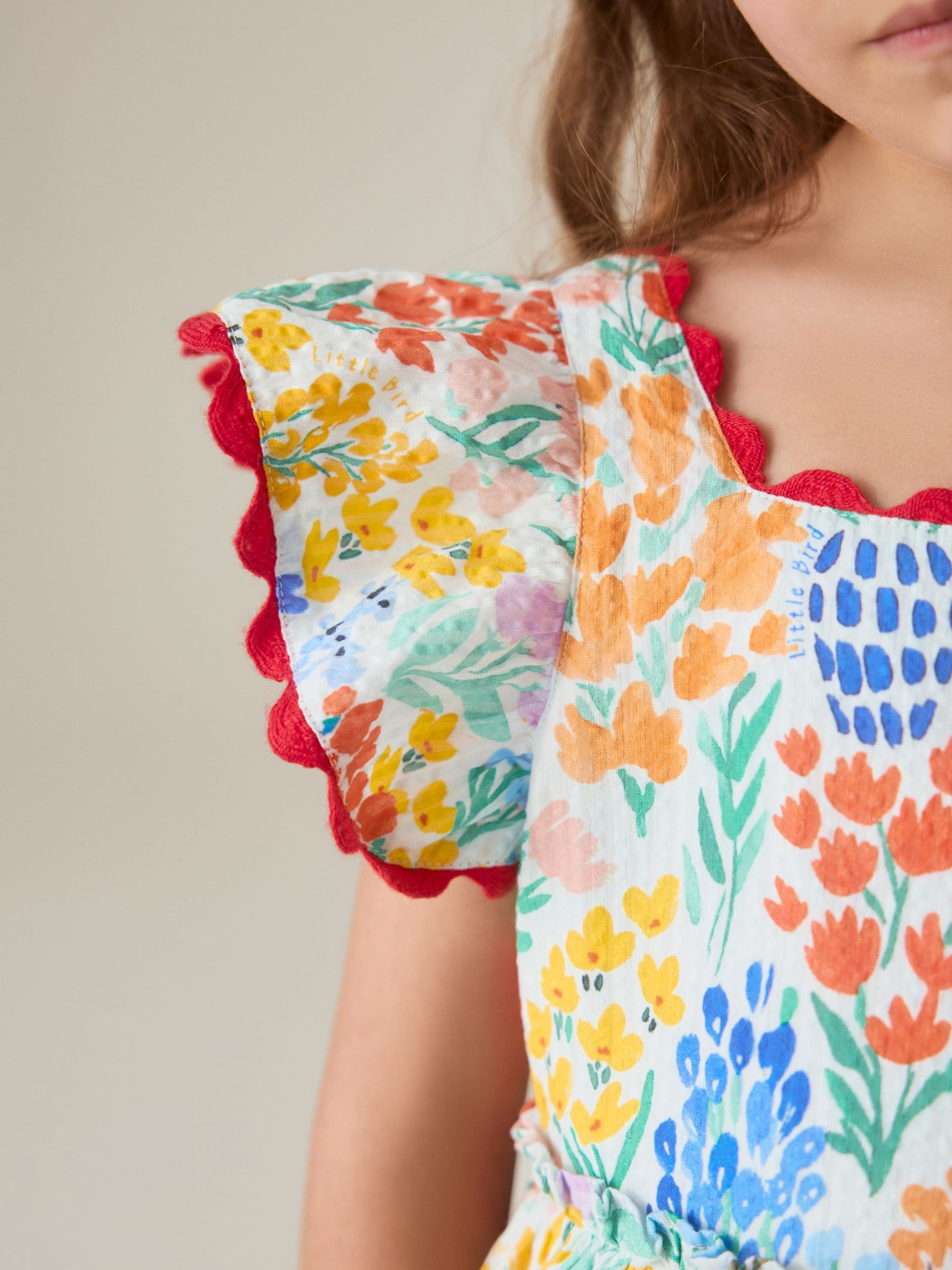 Little Bird by Jools Oliver Rainbow Floral Woven Ric Rac Trim Dress image 8