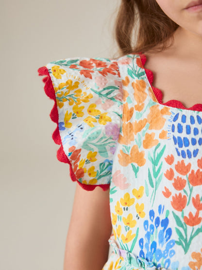 Little Bird by Jools Oliver Rainbow Floral Woven Ric Rac Trim Dress image 8