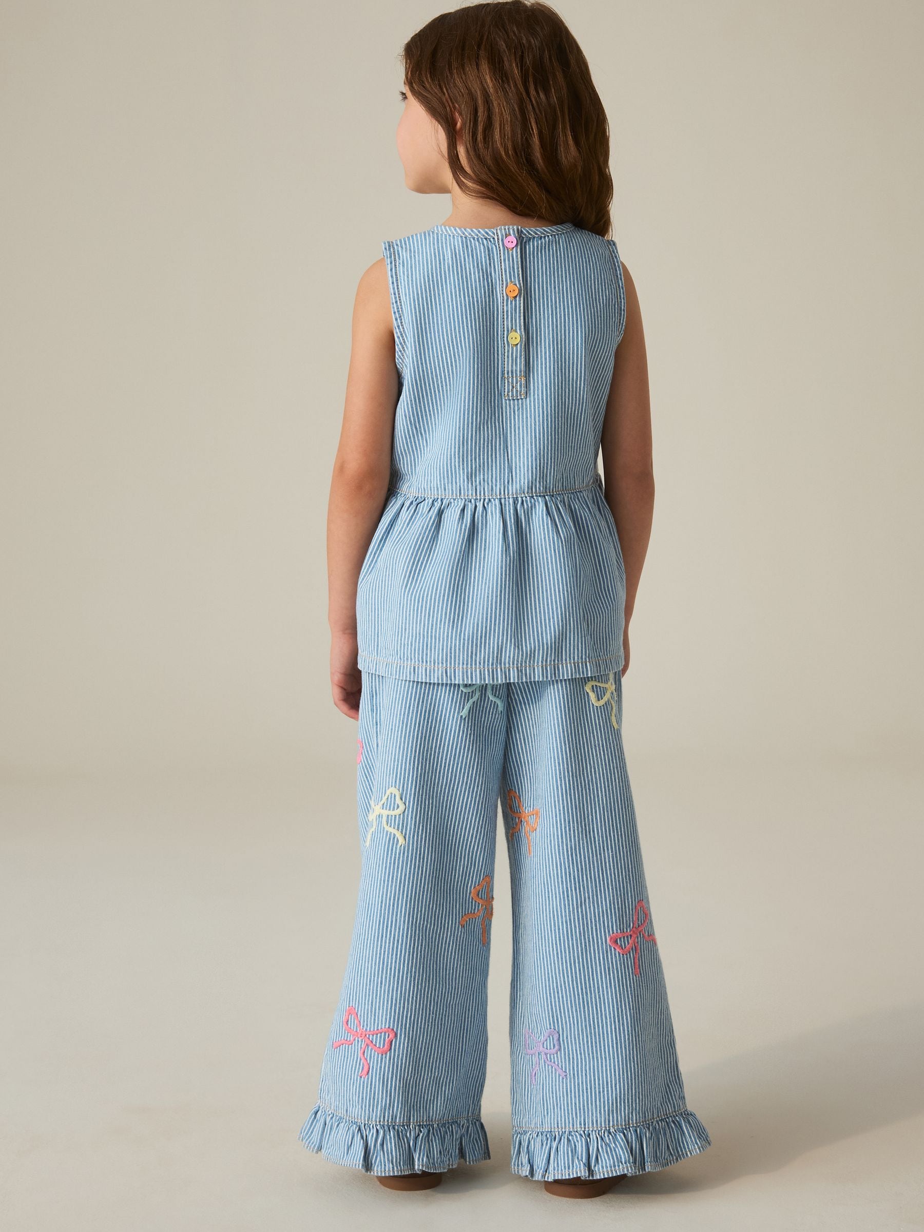 Little Bird by Jools Oliver Rainbow Embroidery Pinstripe Denim Top& Trouser Set image 4
