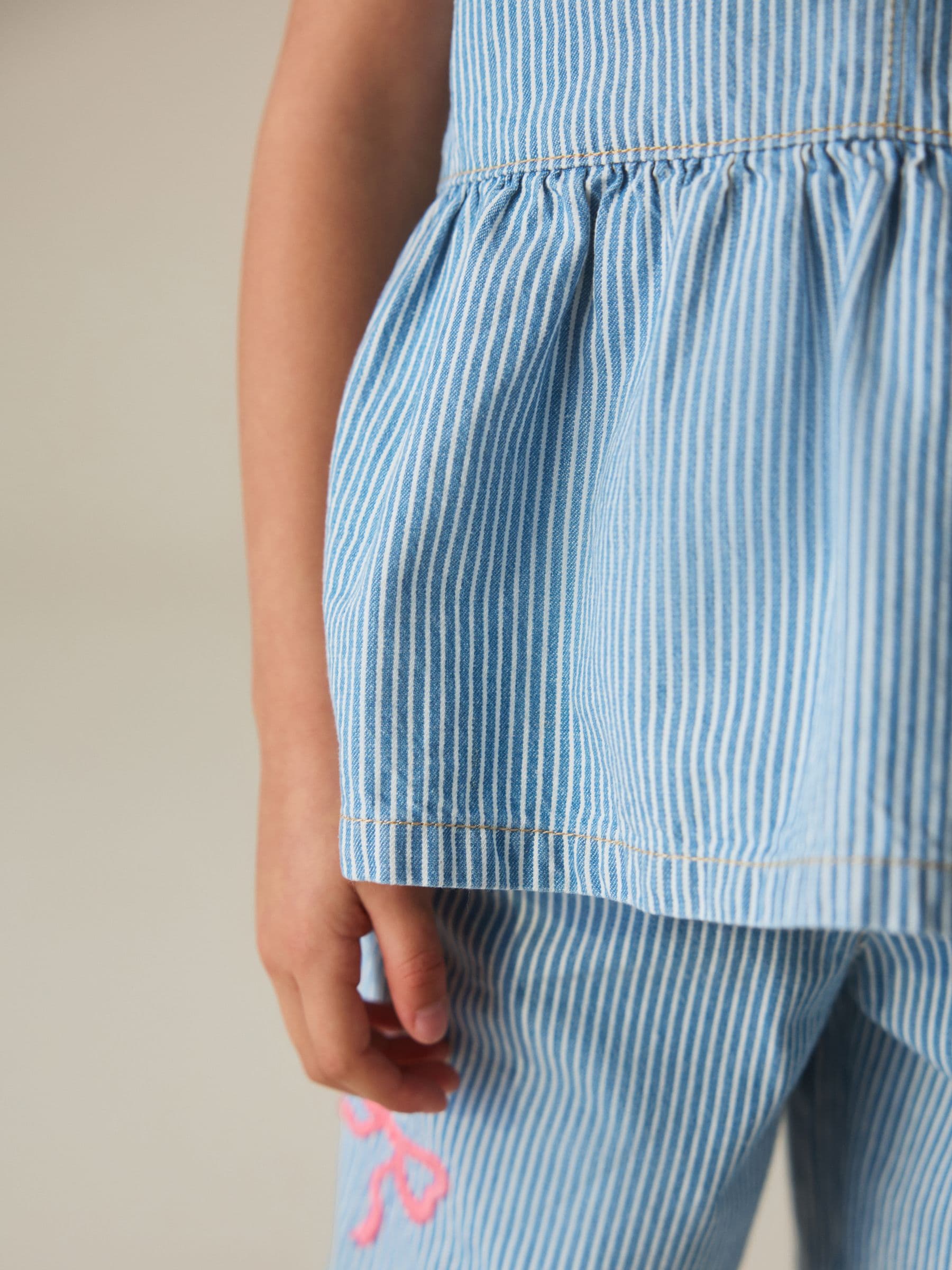 Little Bird by Jools Oliver Rainbow Embroidery Pinstripe Denim Top& Trouser Set image 6