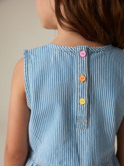 Little Bird by Jools Oliver Rainbow Embroidery Pinstripe Denim Top& Trouser Set image 8