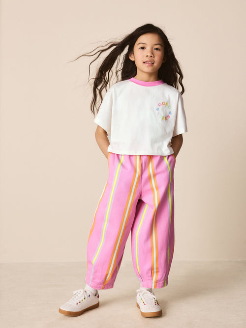 Little Bird by Jools Oliver Pink Stripe Short Sleeve Top & Jogger Set image 1