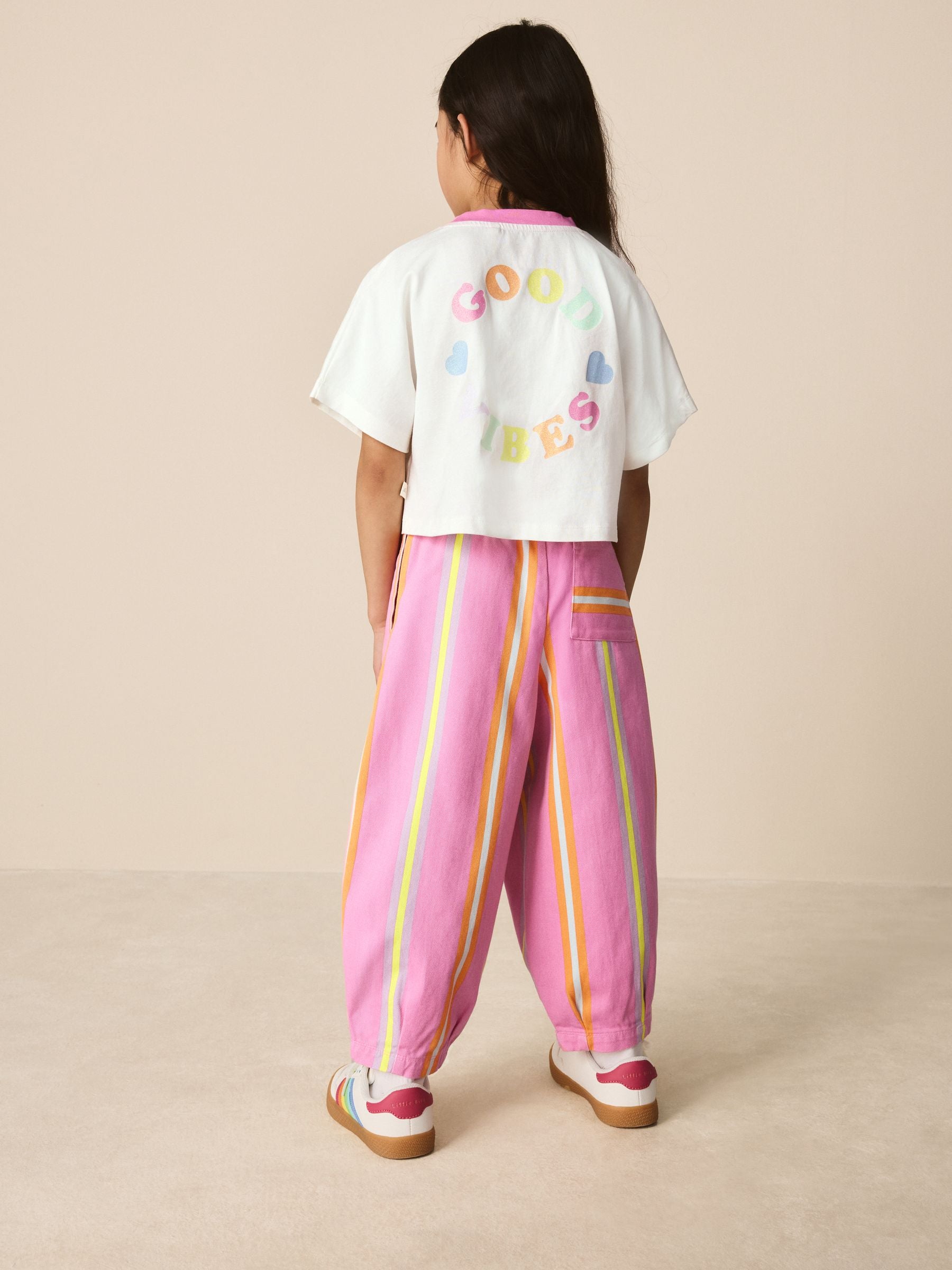 Little Bird by Jools Oliver Pink Stripe Short Sleeve Top & Jogger Set image 2