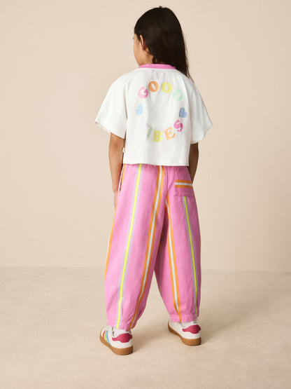 Little Bird by Jools Oliver Pink Stripe Short Sleeve Top & Jogger Set image 2