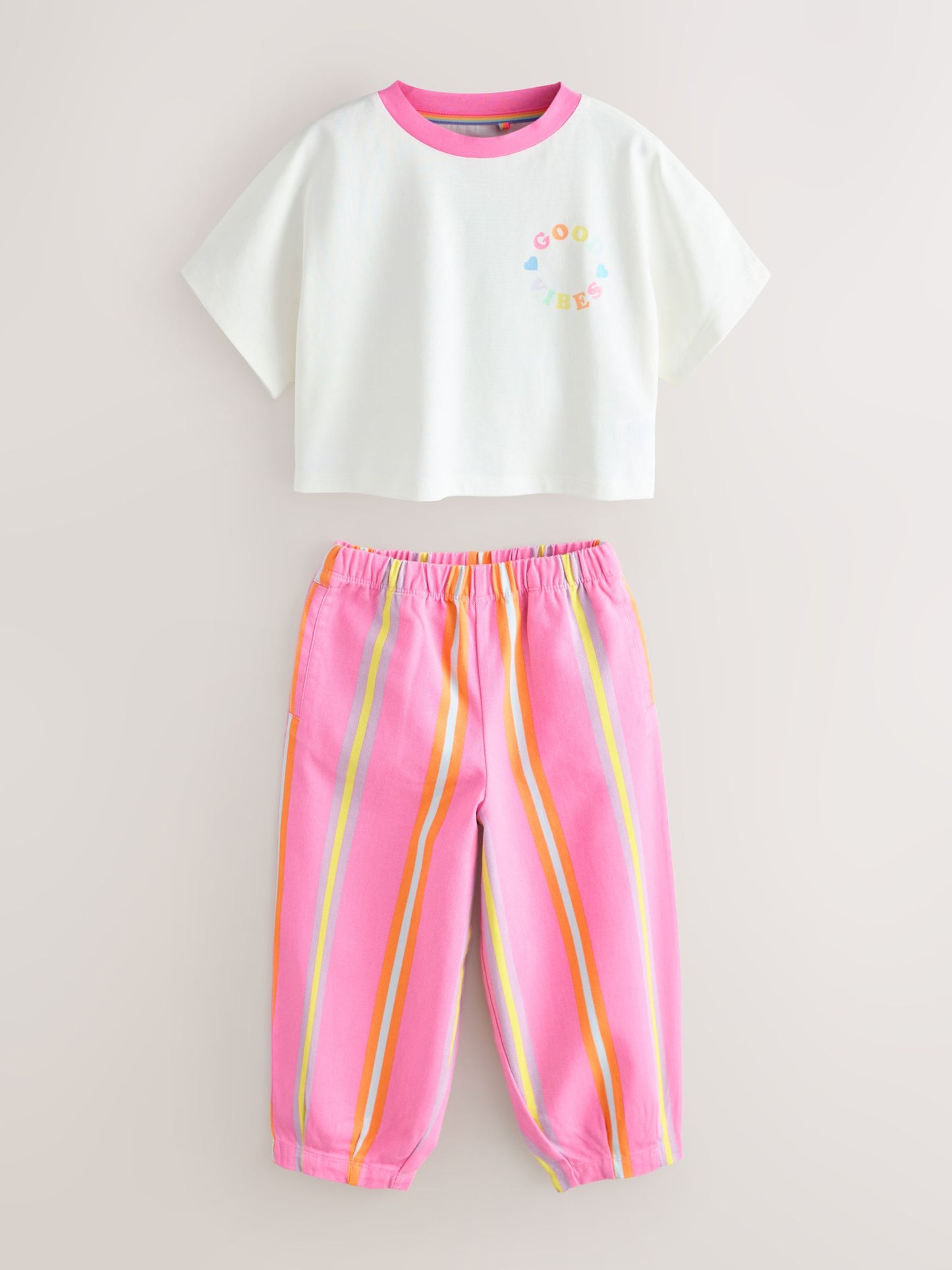 Little Bird by Jools Oliver Pink Stripe Short Sleeve Top & Jogger Set image 7