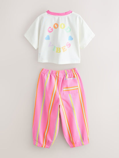 Little Bird by Jools Oliver Pink Stripe Short Sleeve Top & Jogger Set image 8