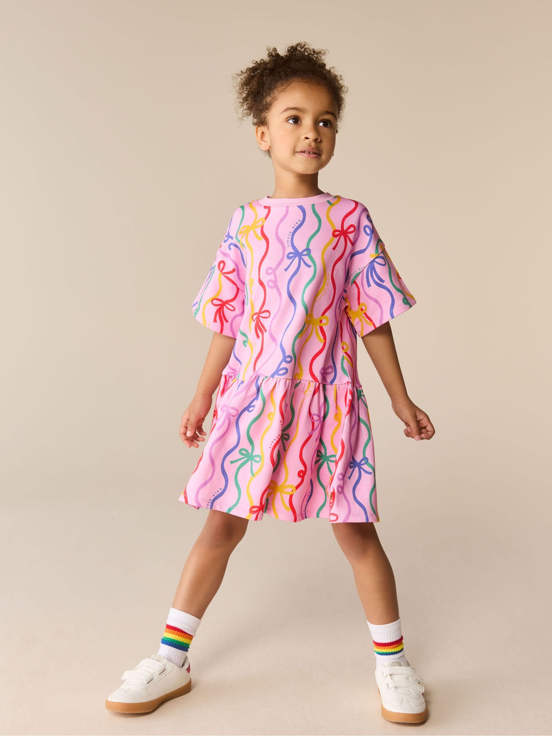 Little Bird by Jools Oliver Rainbow Ribbon Print Dropped Waist Sweat Dress image 1