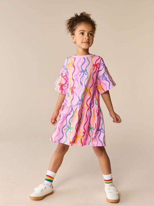 Little Bird by Jools Oliver Rainbow Ribbon Print Dropped Waist Sweat Dress image 1