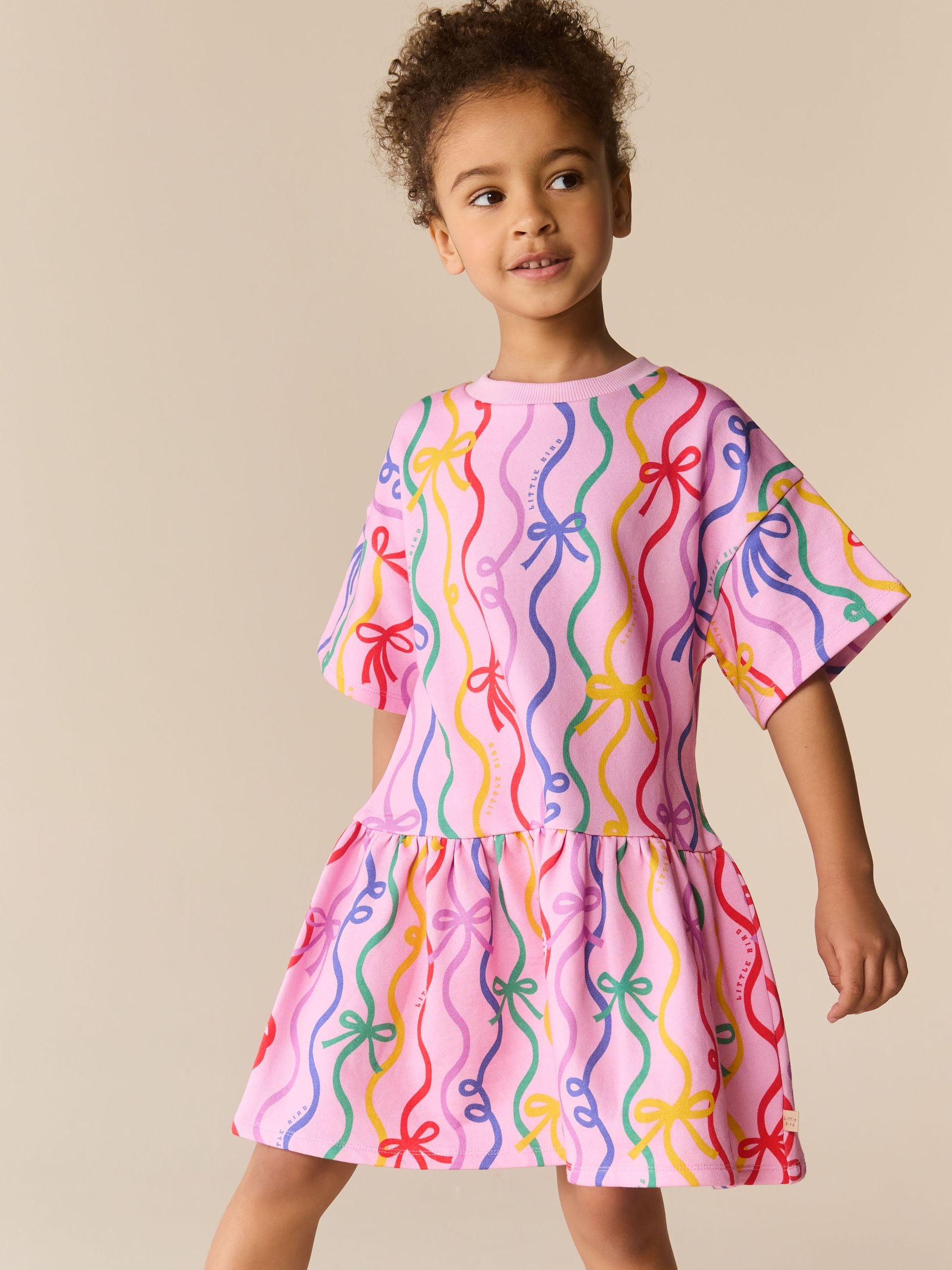 Little Bird by Jools Oliver Rainbow Ribbon Print Dropped Waist Sweat Dress image 3