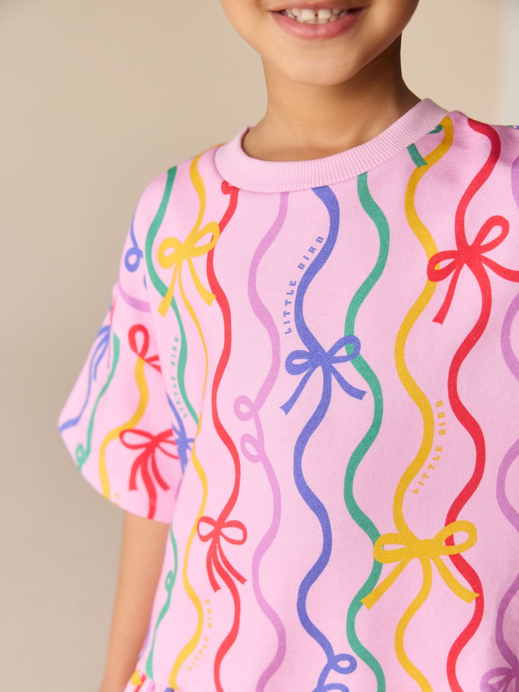 Little Bird by Jools Oliver Rainbow Ribbon Print Dropped Waist Sweat Dress image 4