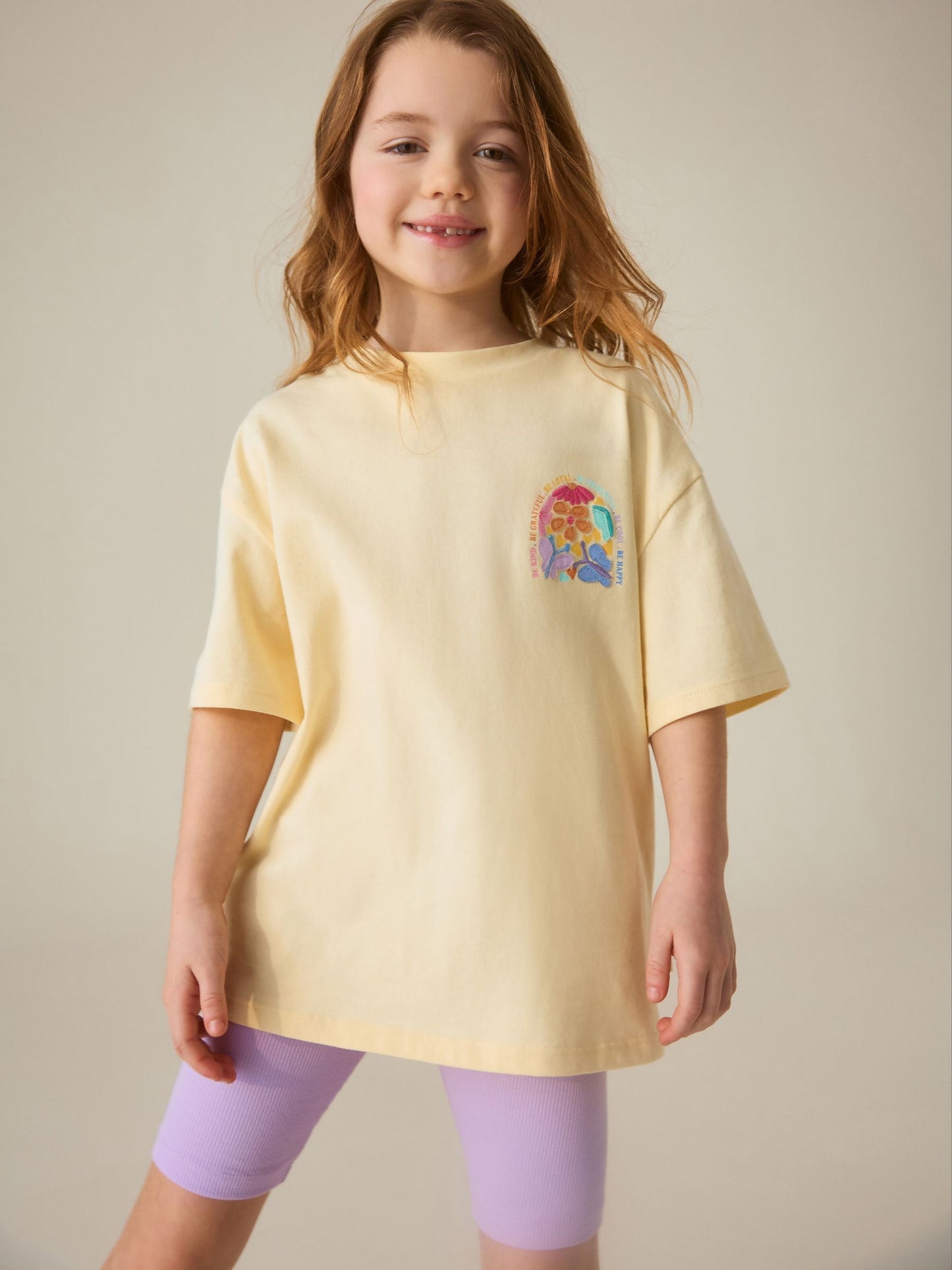 Little Bird by Jools Oliver Yellow Embroidered T-Shirt & Ribbed Cycling Shorts Set 2 Piece image 2