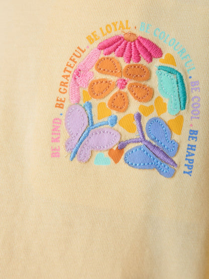 Little Bird by Jools Oliver Yellow Embroidered T-Shirt & Ribbed Cycling Shorts Set 2 Piece image 3