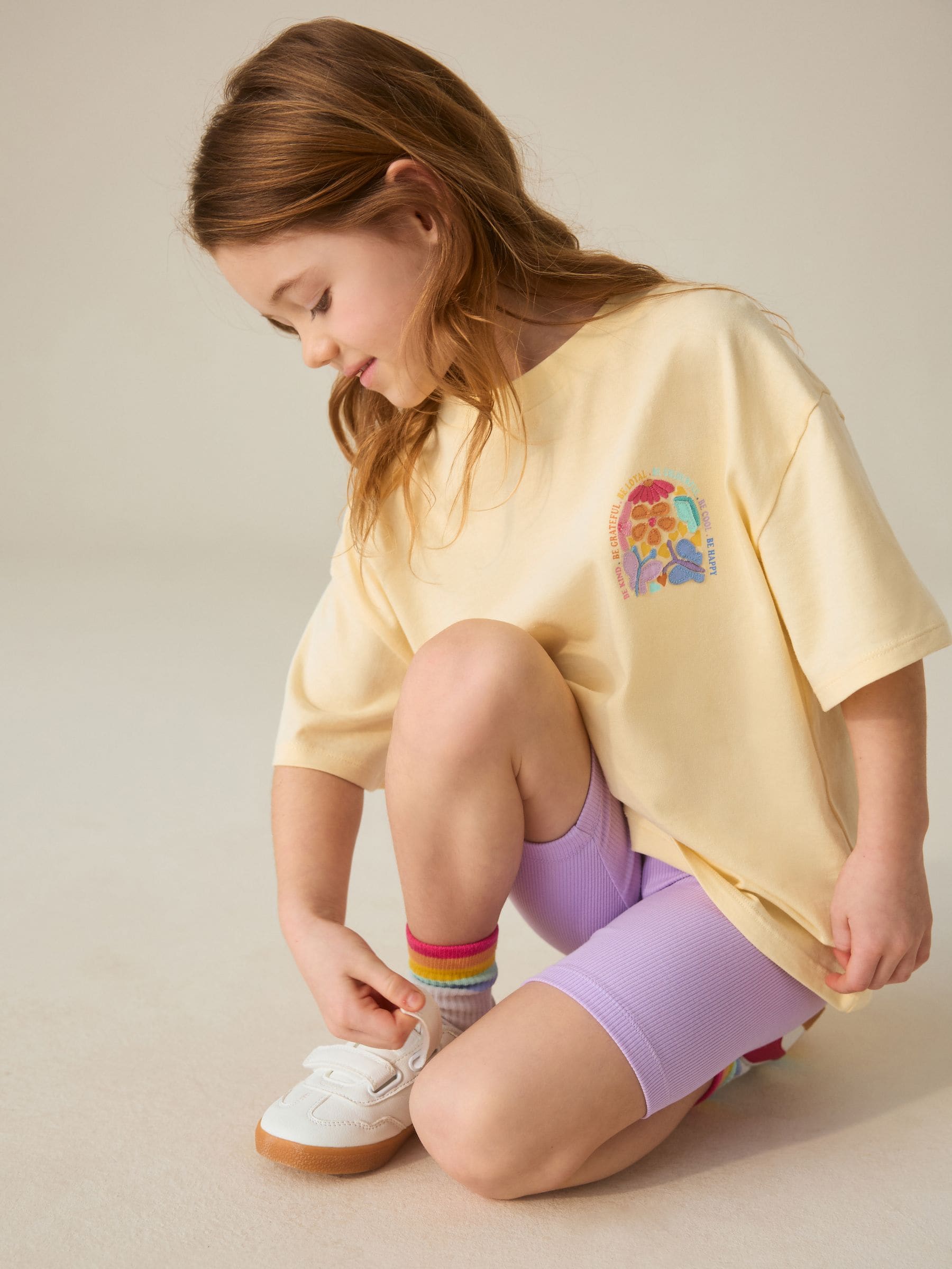 Little Bird by Jools Oliver Yellow Embroidered T-Shirt & Ribbed Cycling Shorts Set 2 Piece image 4