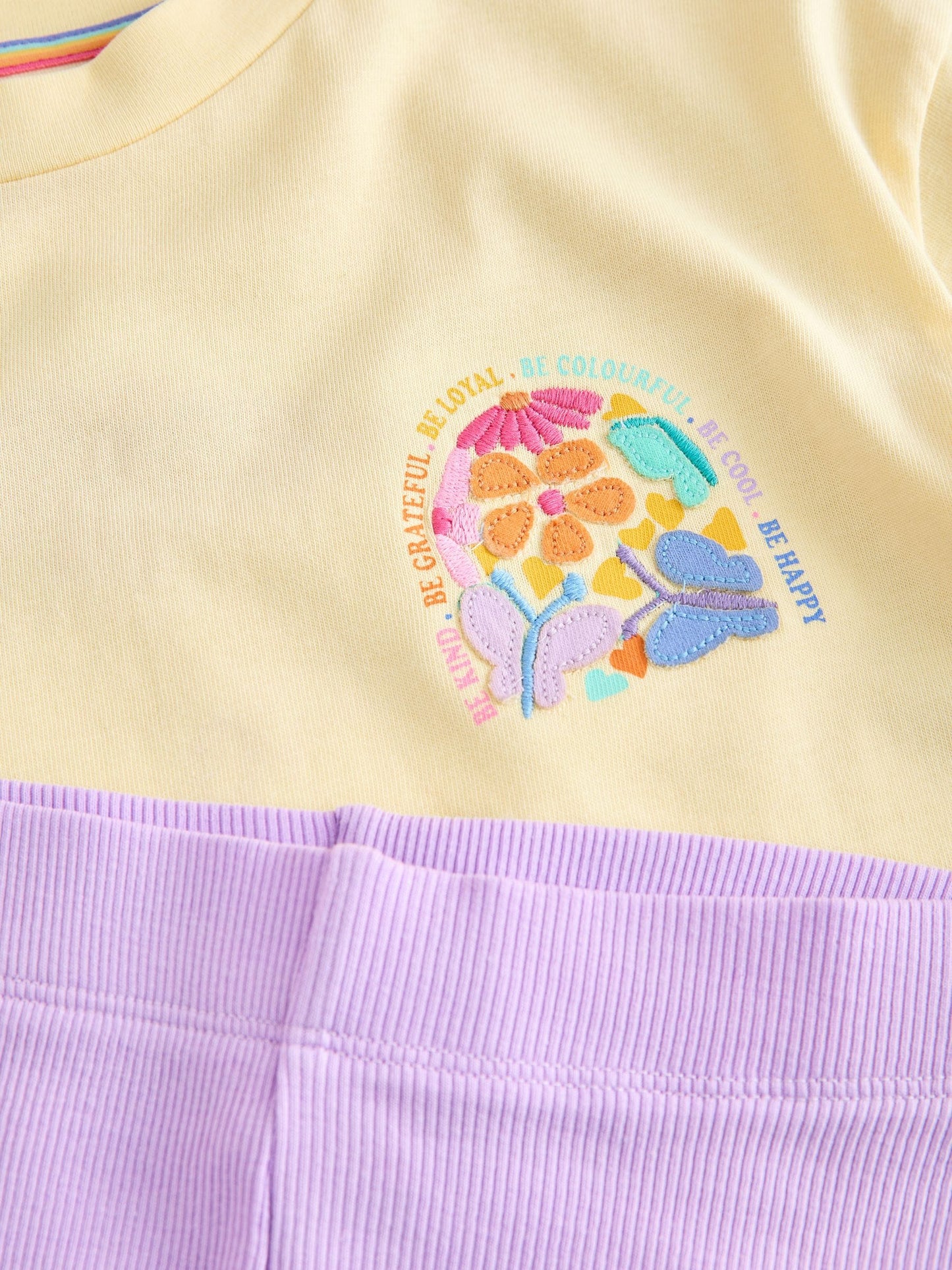 Little Bird by Jools Oliver Yellow Embroidered T-Shirt & Ribbed Cycling Shorts Set 2 Piece image 5