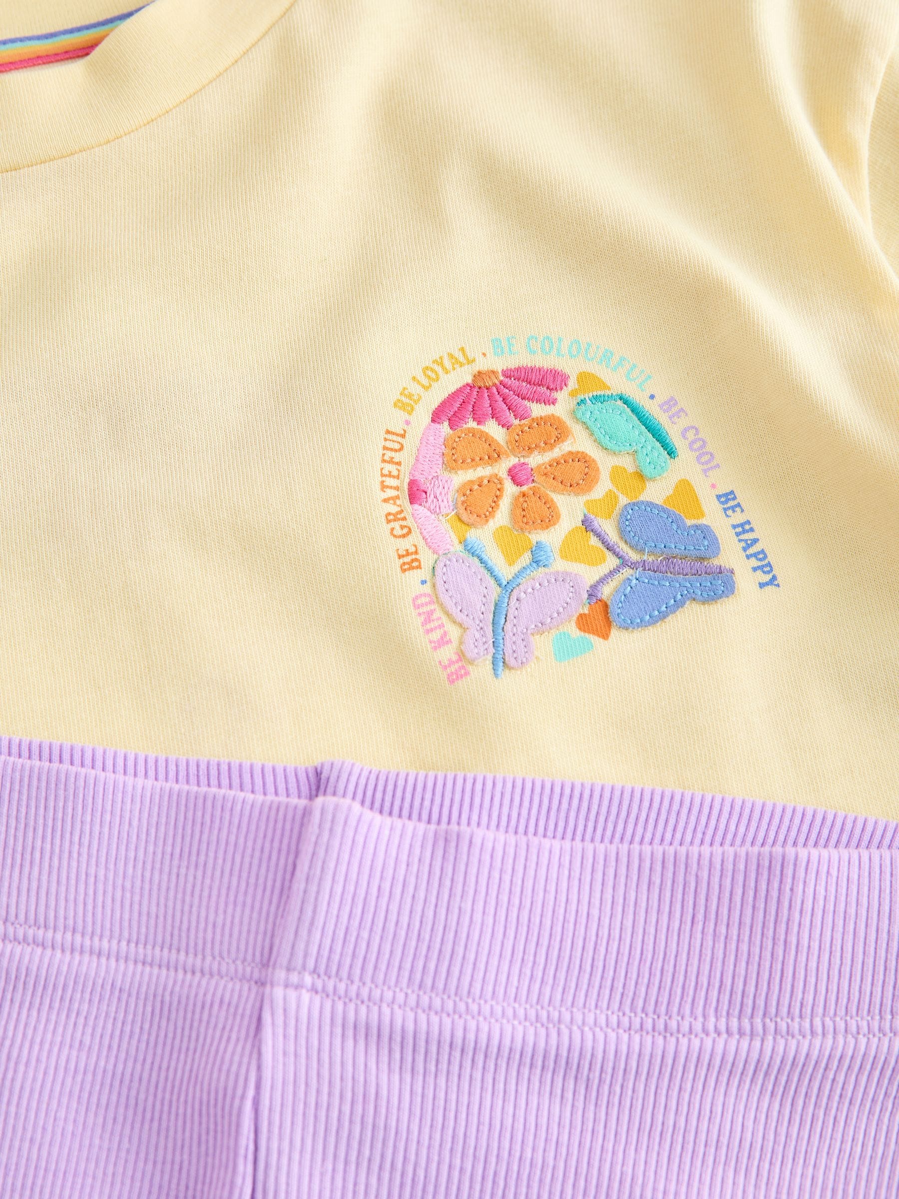 Little Bird by Jools Oliver Yellow Embroidered T-Shirt & Ribbed Cycling Shorts Set 2 Piece image 5