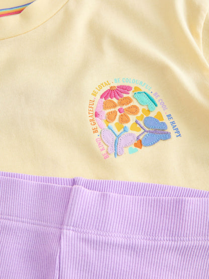 Little Bird by Jools Oliver Yellow Embroidered T-Shirt & Ribbed Cycling Shorts Set 2 Piece image 5