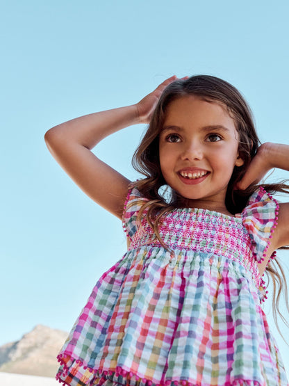 Little Bird by Jools Oliver Rainbow Gingham Frill Sleeve Woven Co-Ord Set image 2