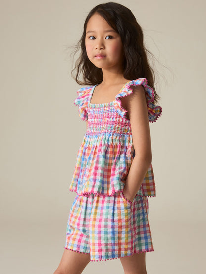 Little Bird by Jools Oliver Rainbow Gingham Frill Sleeve Woven Co-Ord Set image 4