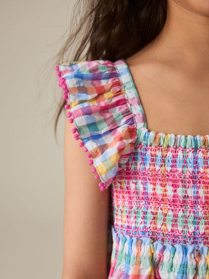 Little Bird by Jools Oliver Rainbow Gingham Frill Sleeve Woven Co-Ord Set image 6