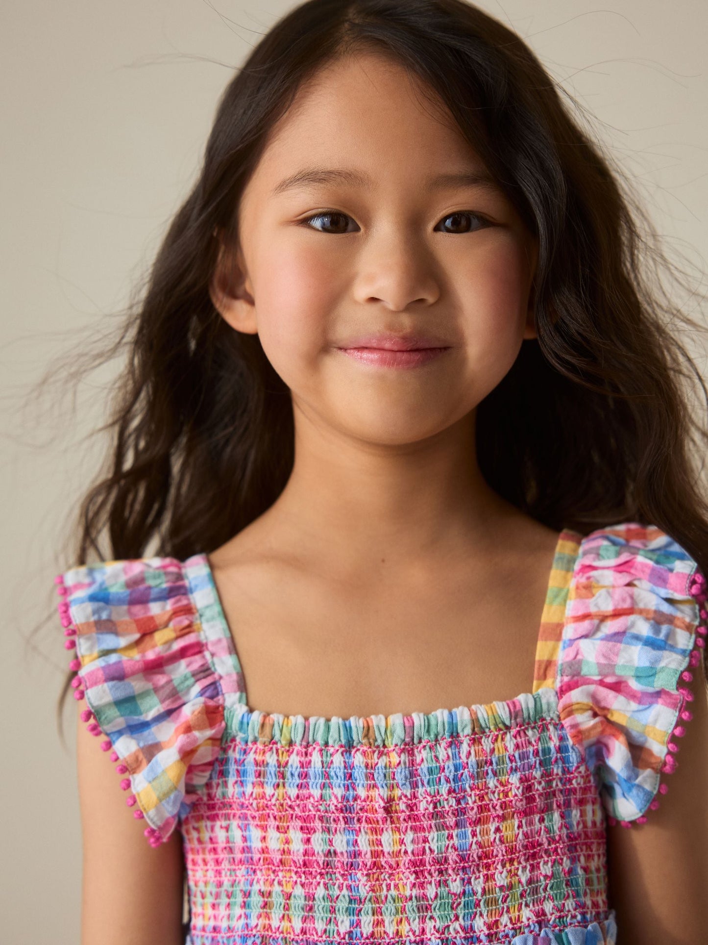 Little Bird by Jools Oliver Rainbow Gingham Frill Sleeve Woven Co-Ord Set image 7