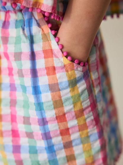 Little Bird by Jools Oliver Rainbow Gingham Frill Sleeve Woven Co-Ord Set image 8