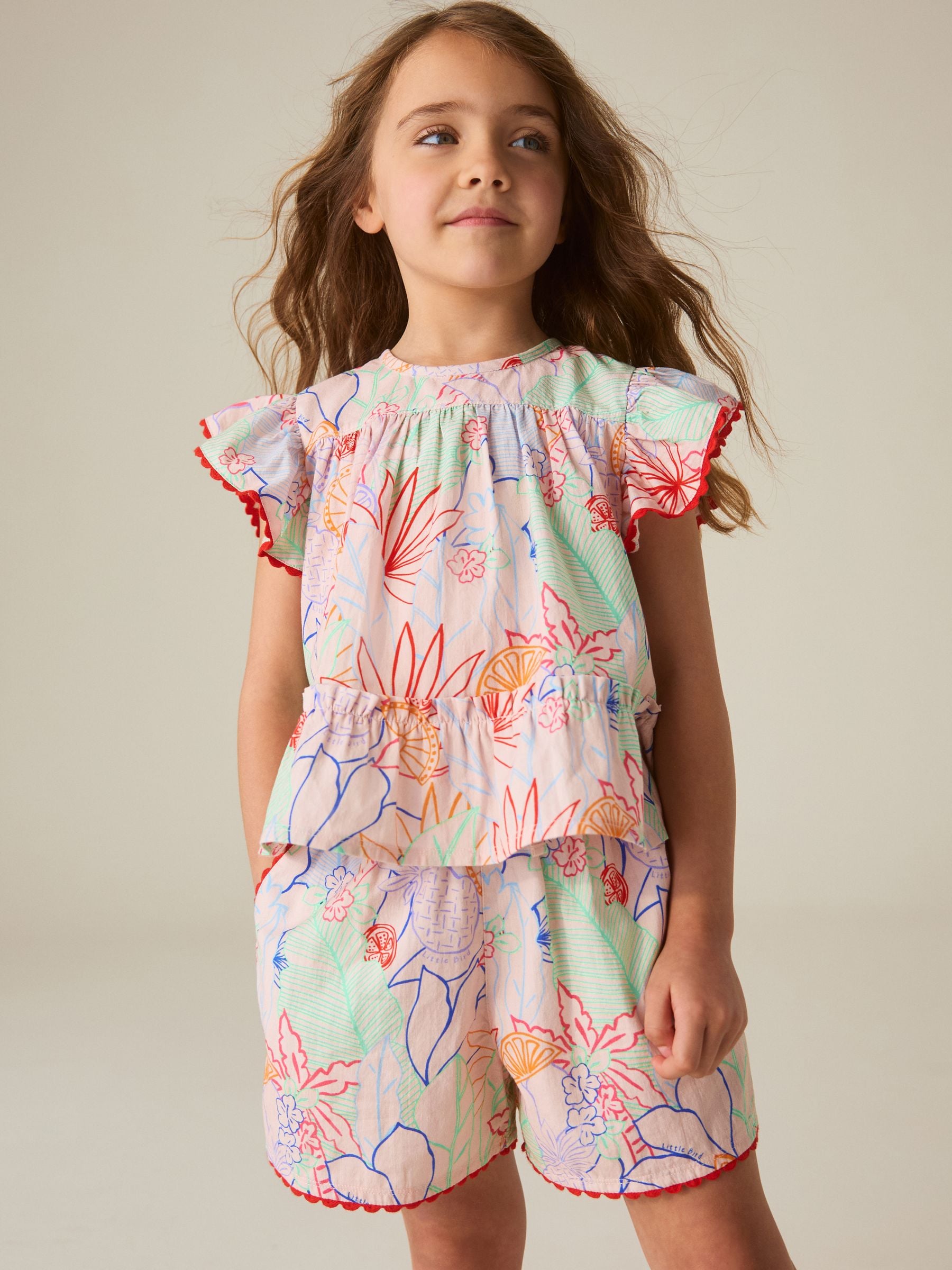 Little Bird by Jools Oliver Rainbow Floral Frill Sleeve Woven Co-Ord Set image 1