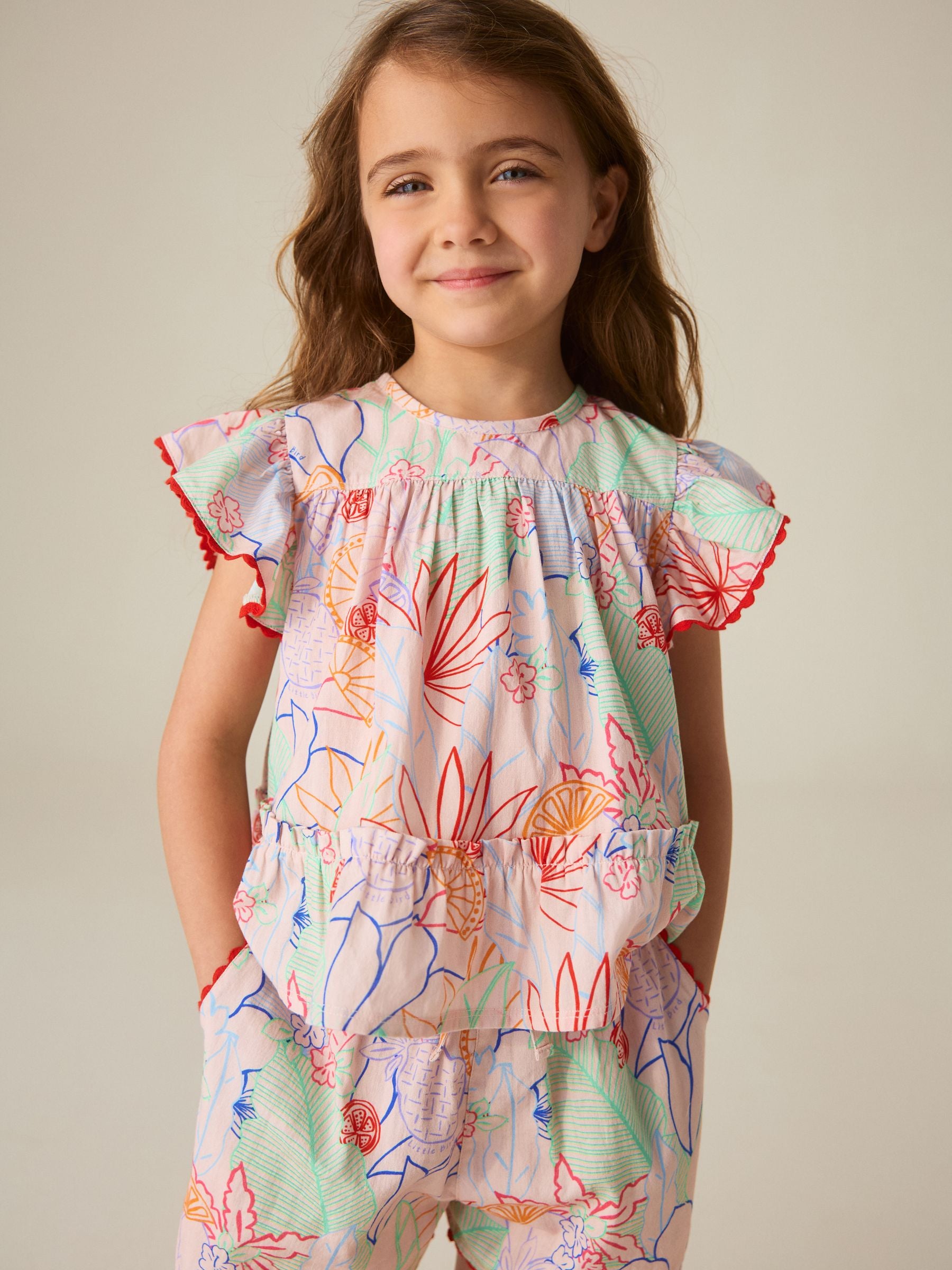 Little Bird by Jools Oliver Rainbow Floral Frill Sleeve Woven Co-Ord Set image 2