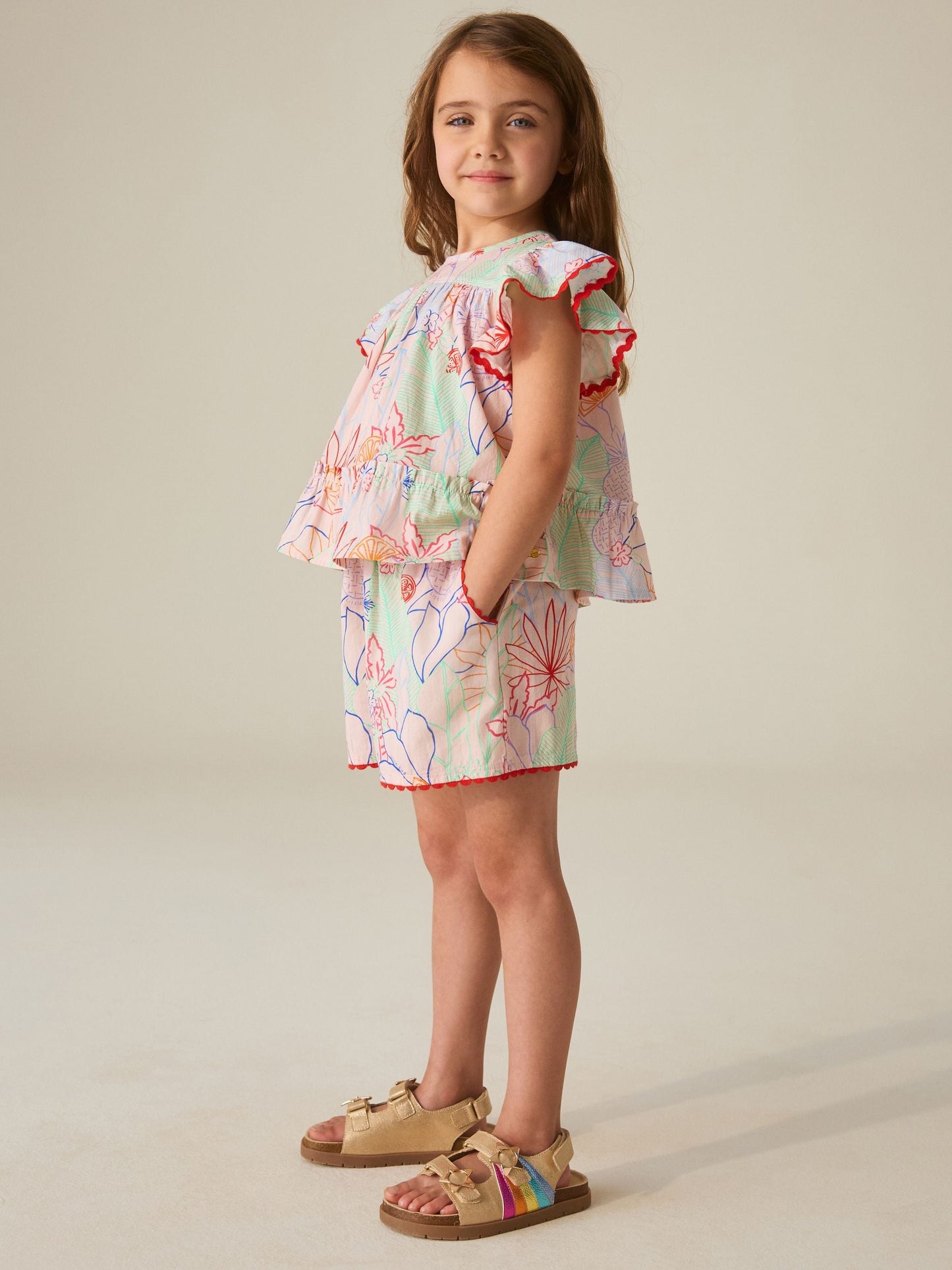 Little Bird by Jools Oliver Rainbow Floral Frill Sleeve Woven Co-Ord Set image 4