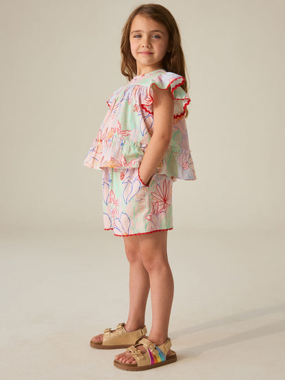Little Bird by Jools Oliver Rainbow Floral Frill Sleeve Woven Co-Ord Set image 4