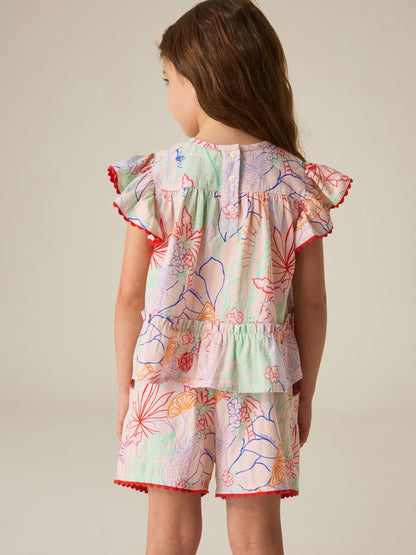 Little Bird by Jools Oliver Rainbow Floral Frill Sleeve Woven Co-Ord Set image 5