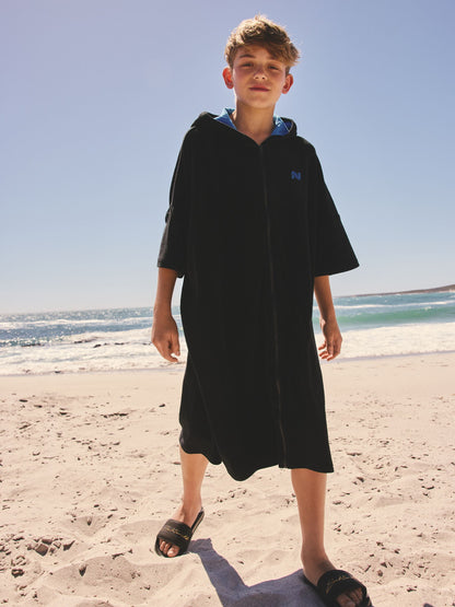 Black Towelling Poncho (3-16yrs) image 1