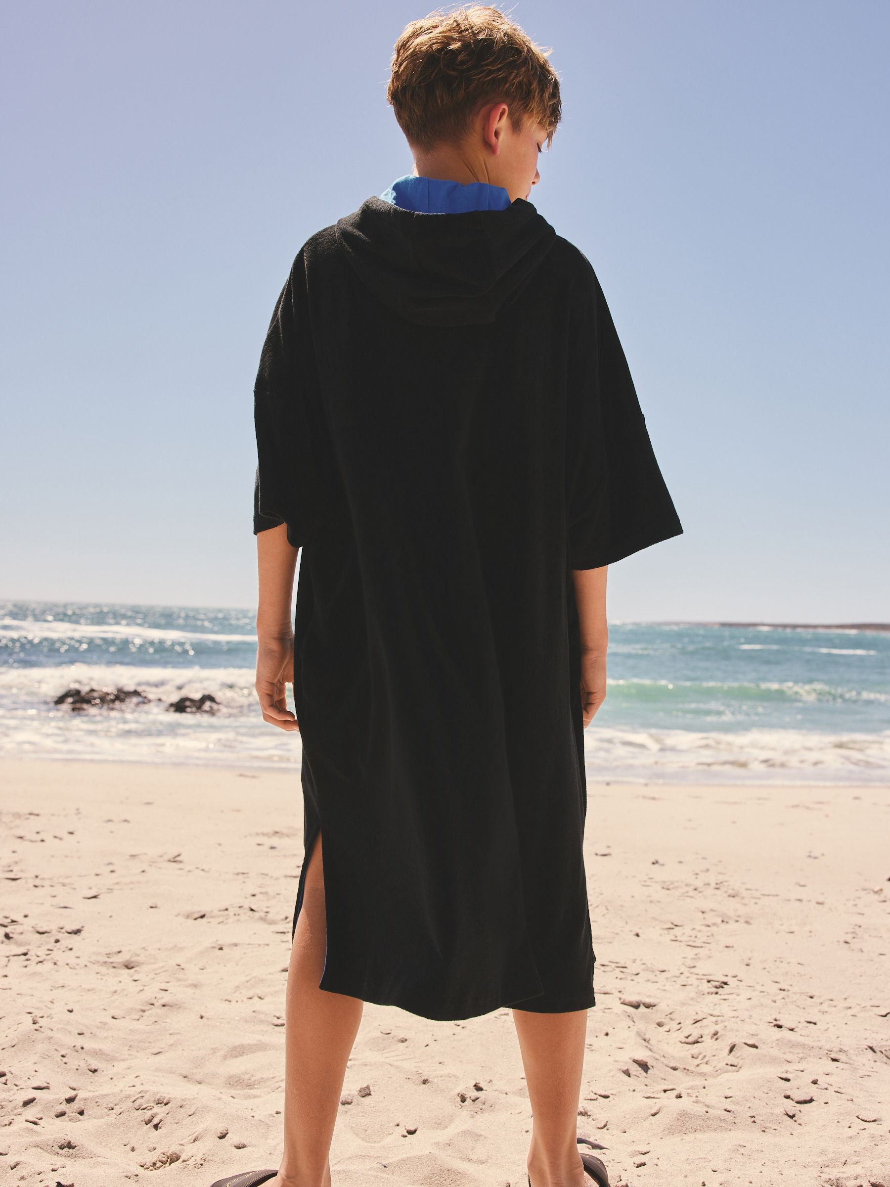 Black Towelling Poncho (3-16yrs) image 3