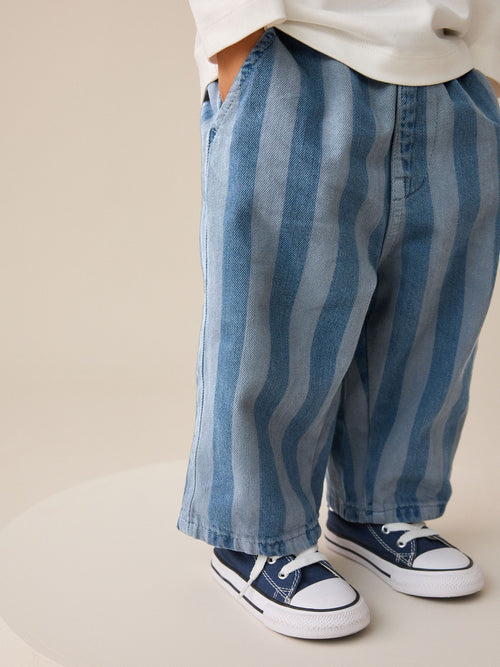 Dark Blue Stripe Pull On Wide Trousers (3mths-7yrs) image 1