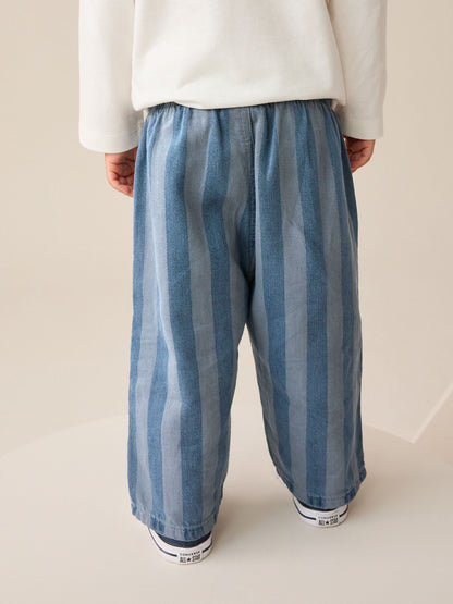 Dark Blue Stripe Pull On Wide Trousers (3mths-7yrs) image 2