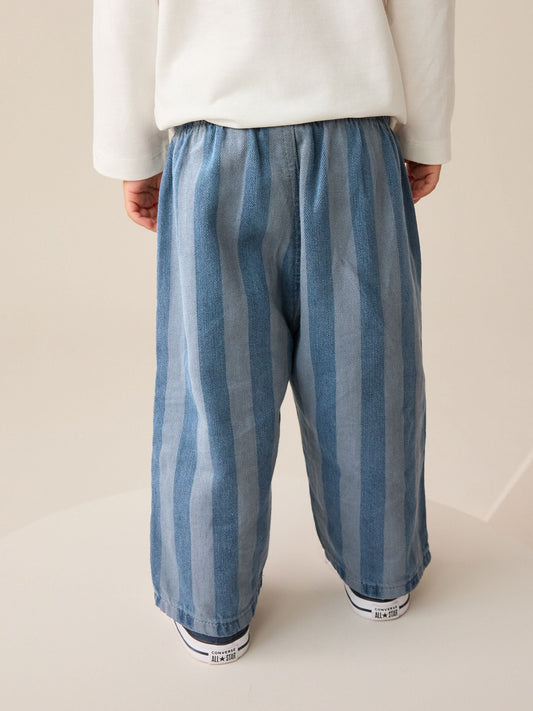Dark Blue Stripe Pull On Wide Trousers (3mths-7yrs) image 2
