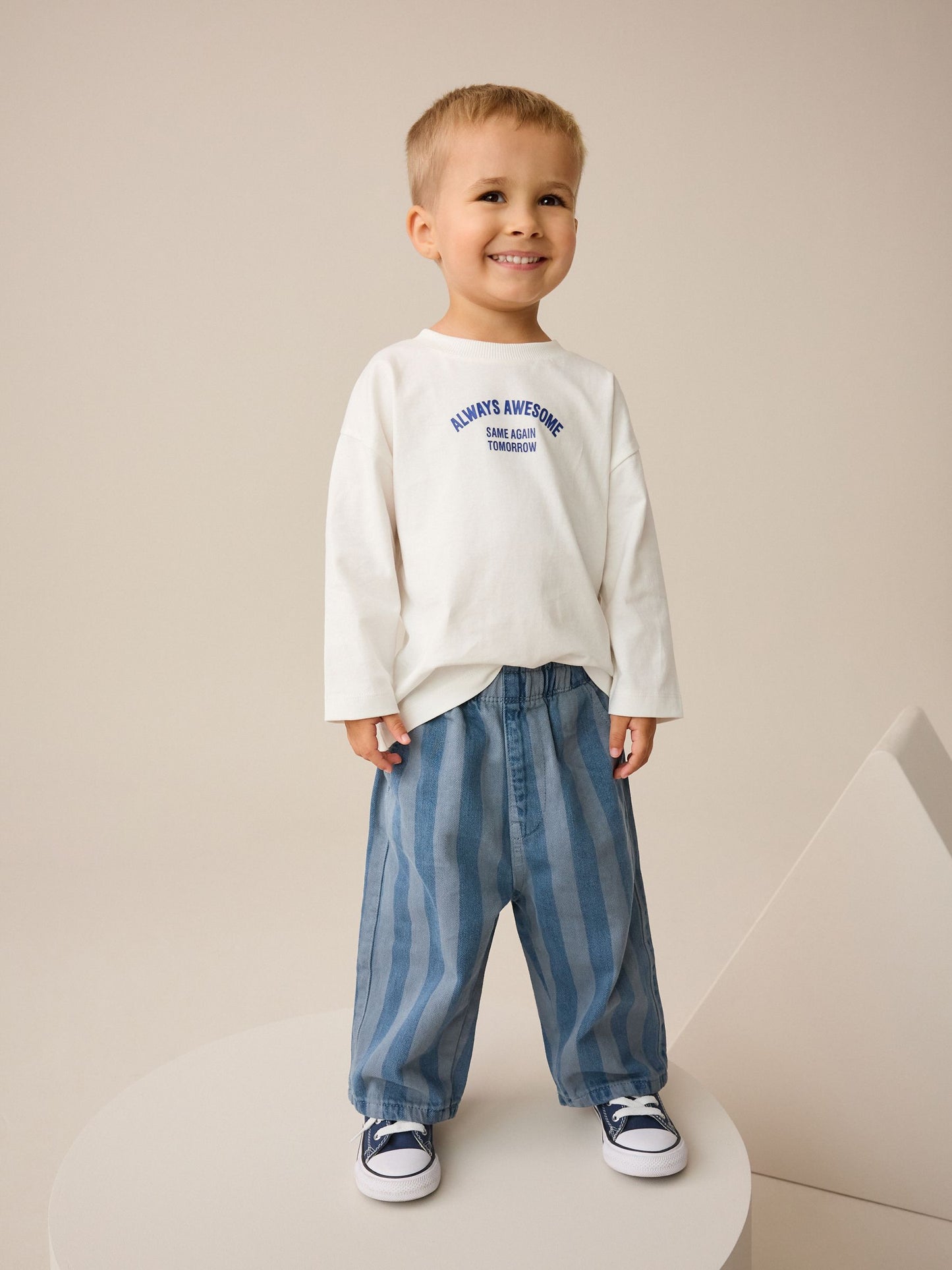 Dark Blue Stripe Pull On Wide Trousers (3mths-7yrs) image 3