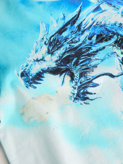 Dsiney Kidz - White/Blue Dragon Regular Fit Short Sleeve All-Over Print T-Shirt (3-16yrs) image 3