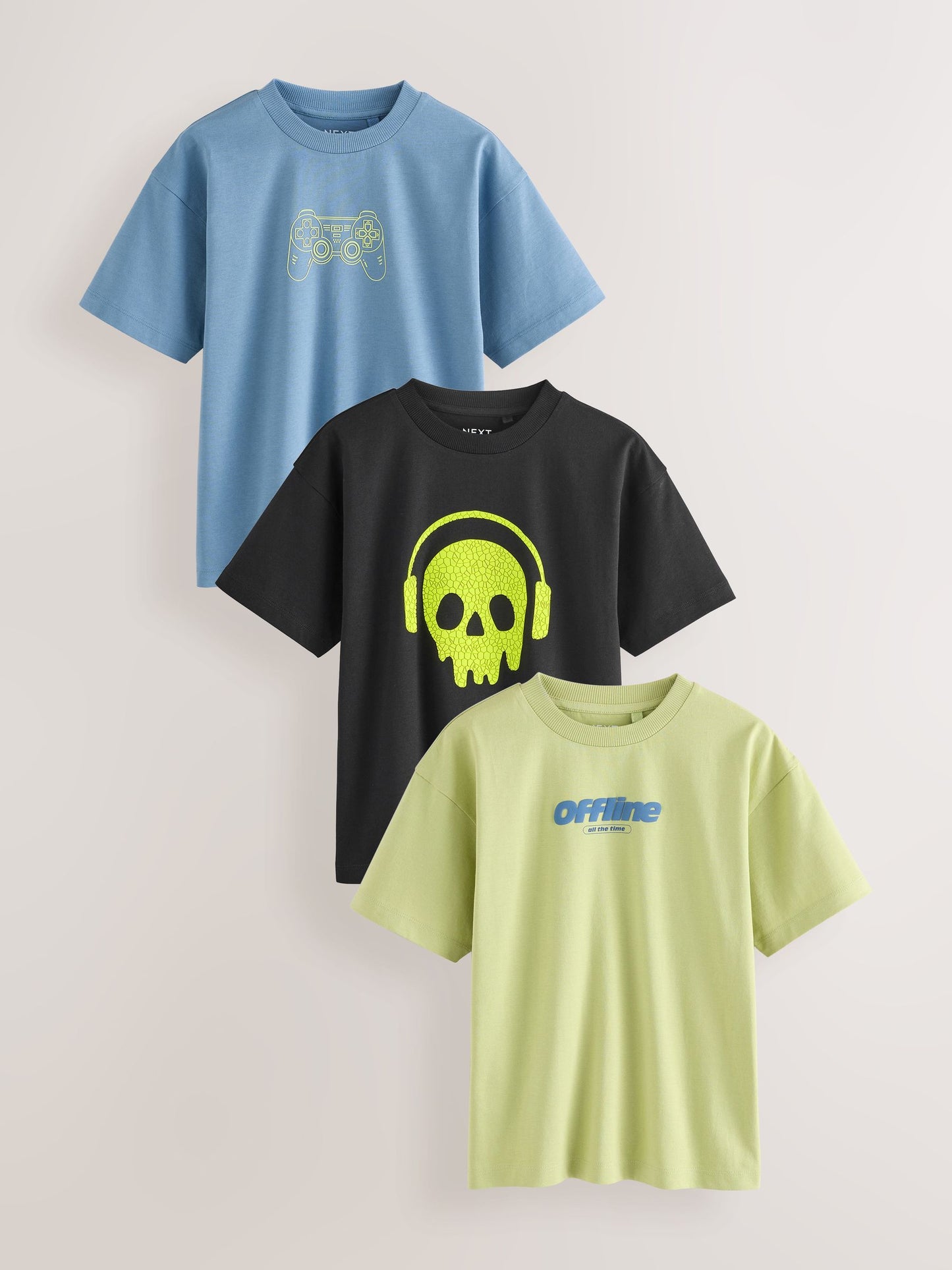 Dsiney Kidz - Blue/Black/Green Relaxed Fit Graphic Print Short Sleeve T-Shirts 3 Pack (3-16yrs) image 1