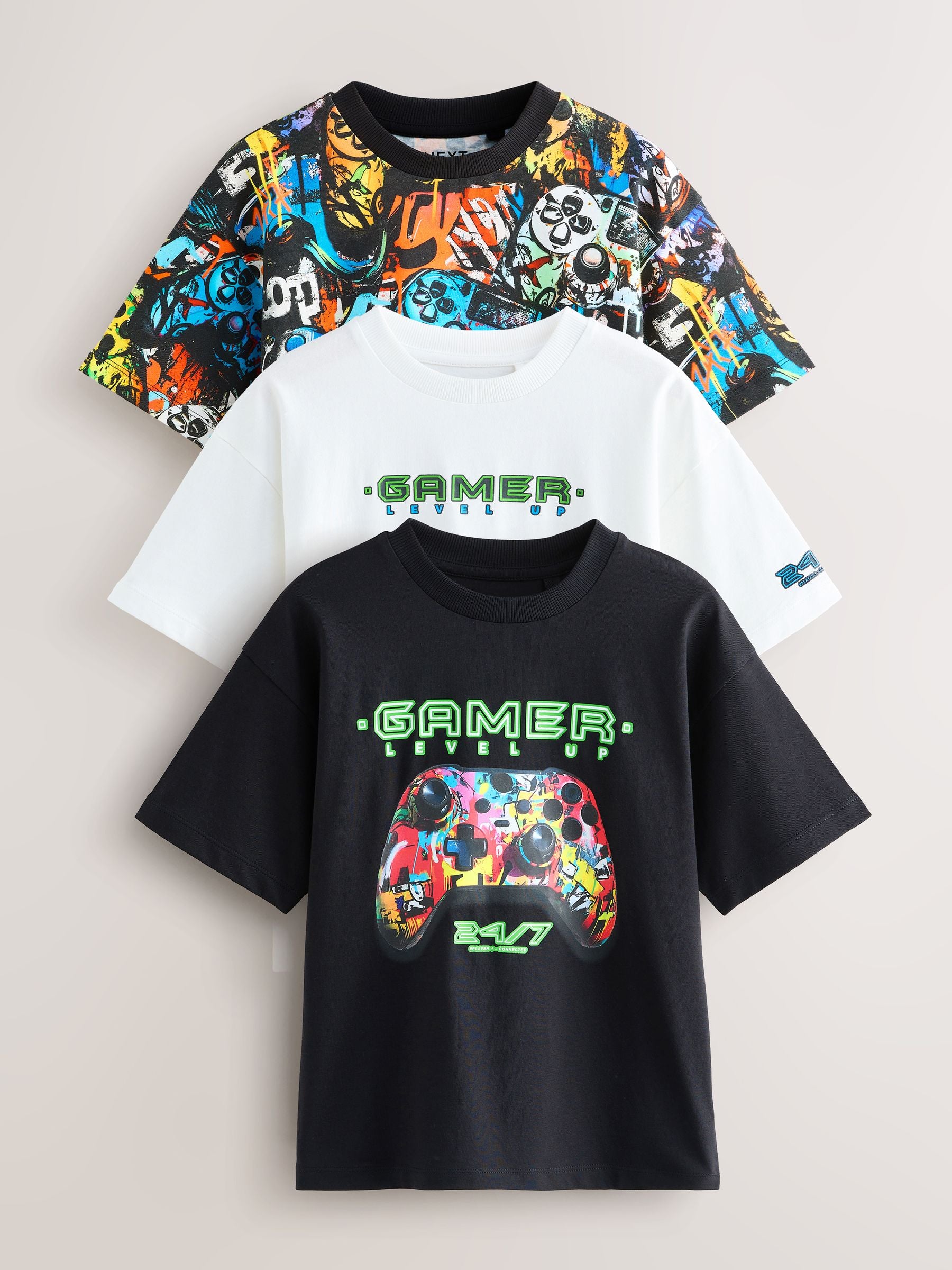 Dsiney Kidz - Black Relaxed Fit Graphic Print Short Sleeve T-Shirts 3 Pack (3-16yrs) image 1
