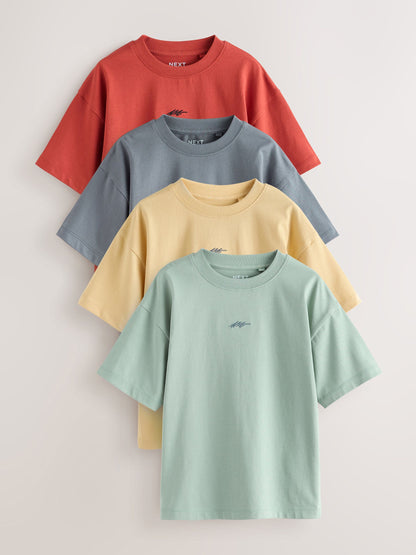 Dsiney Kidz - Grey/Yellow/Mineral/Red Short Sleeve Logo Chest Graphic T-Shirts 4 Pack (3-16yrs) image 1