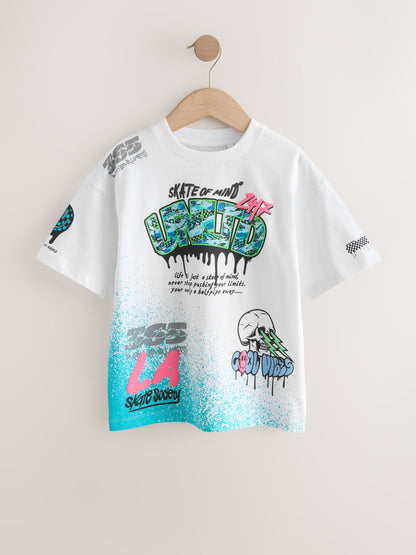 Dsiney Kidz - White/Black/Grey Relaxed Fit Graphic Print Short Sleeve T-Shirts 3 Pack (3-16yrs) image 2