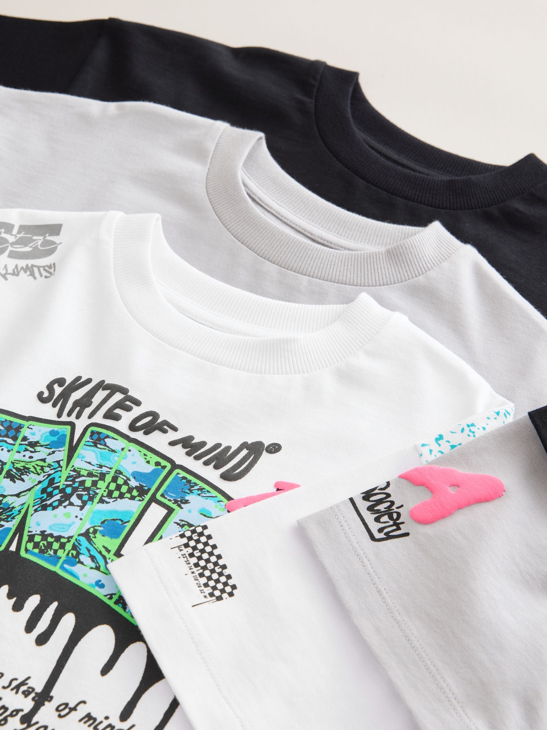 Dsiney Kidz - White/Black/Grey Relaxed Fit Graphic Print Short Sleeve T-Shirts 3 Pack (3-16yrs) image 7