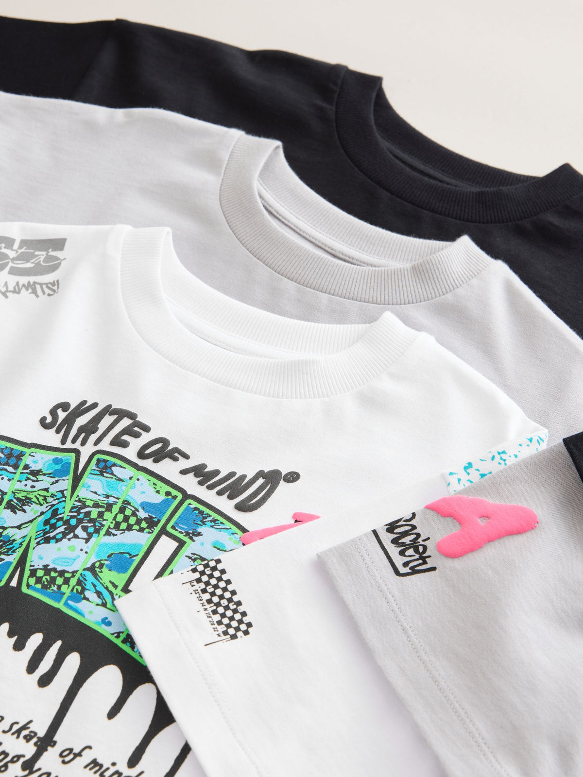 Dsiney Kidz - White/Black/Grey Relaxed Fit Graphic Print Short Sleeve T-Shirts 3 Pack (3-16yrs) image 7