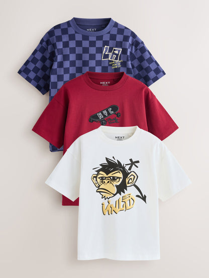 Dsiney Kidz - Berry/Ecru/Purple Relaxed Fit Graphic Print Short Sleeve T-Shirts 3 Pack (3-16yrs) image 1