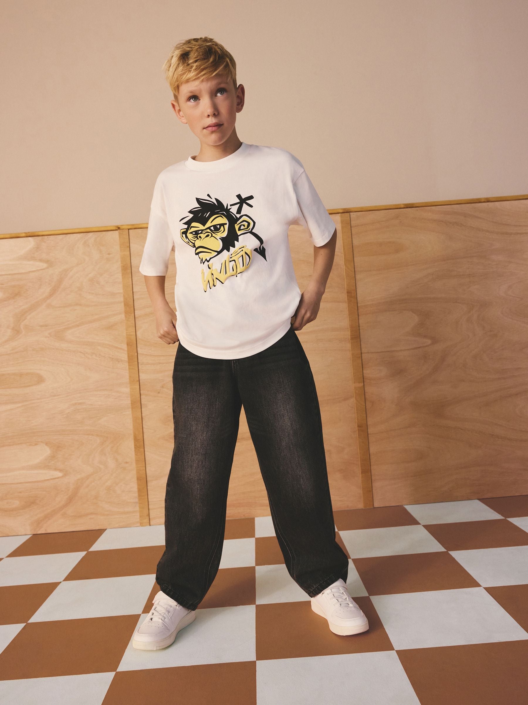Dsiney Kidz - Ecru White Monkey Short Sleeve Graphic T-Shirt (3-16yrs) image 1