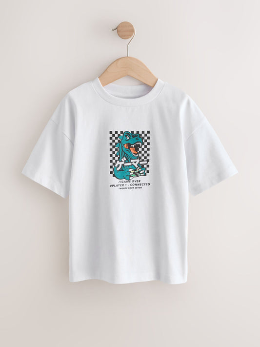 Dsiney Kidz - White/Green Dino Short Sleeve Graphic T-Shirt (3-16yrs) image 1