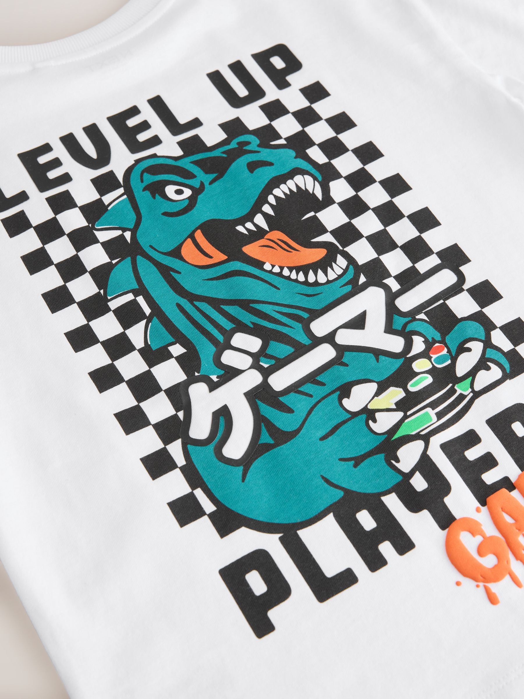Dsiney Kidz - White/Green Dino Short Sleeve Graphic T-Shirt (3-16yrs) image 3