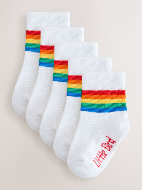 Little Bird by Jools Oliver White Bright Rainbow Stripe Socks Baby 5 Pack image 1