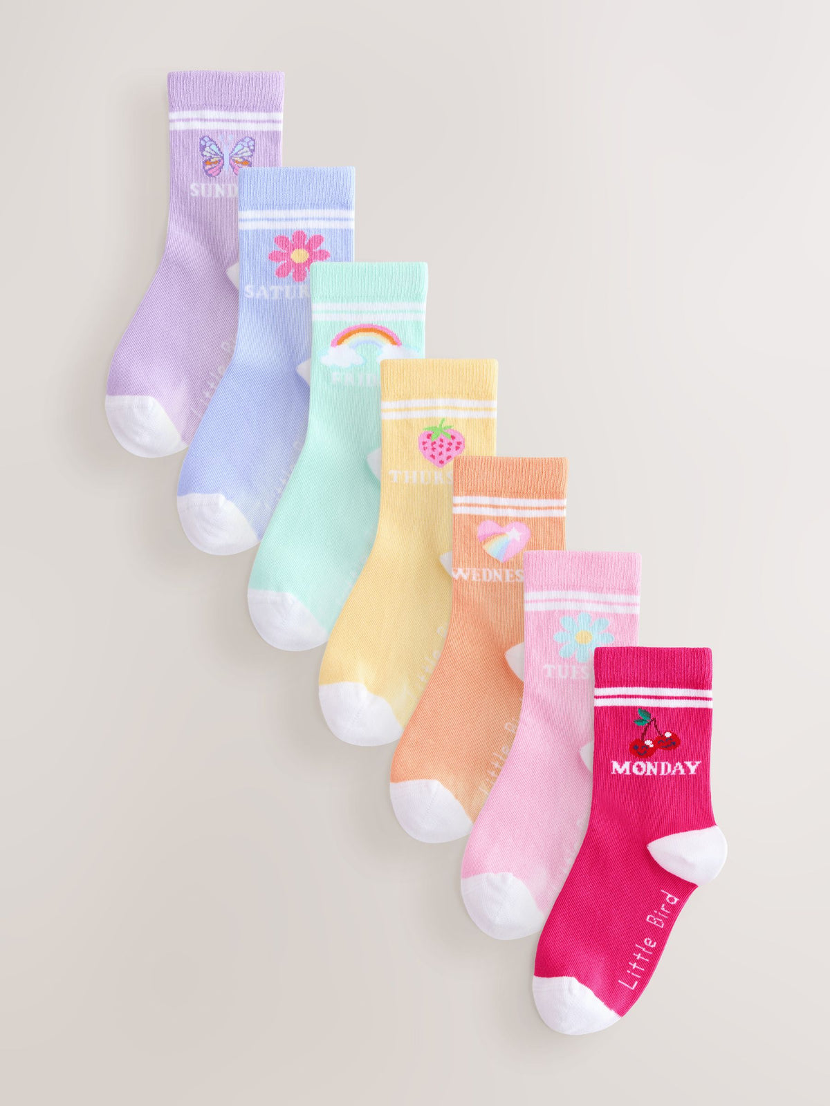 Little Bird by Jools Oliver Multi Pastel Rainbow Days Of The Week Socks 7 Pack image 1