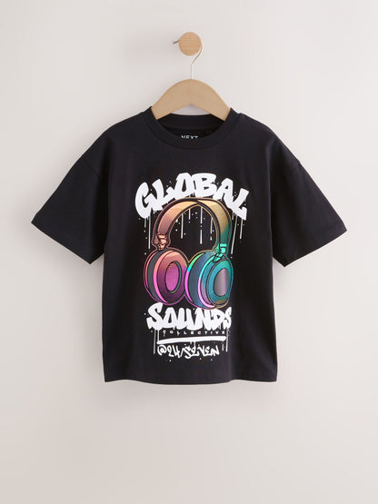 Dsiney Kidz - Black Headphones Short Sleeve Graphic T-Shirt (3-16yrs) image 1